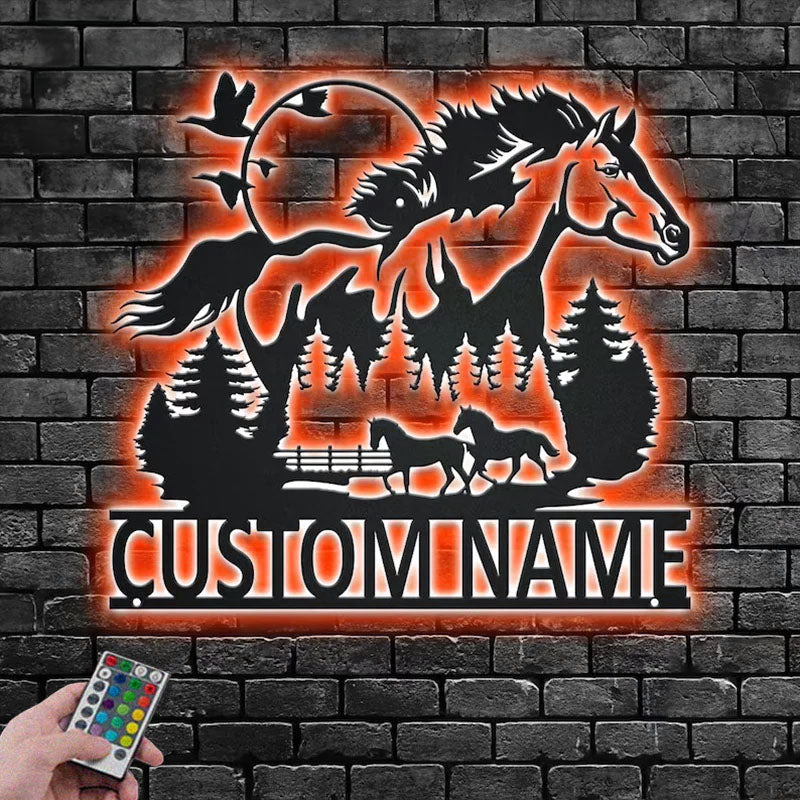 Custom Name Horse Name Sign Decoration For Room, Metal Wall Signs With RGB Led Light