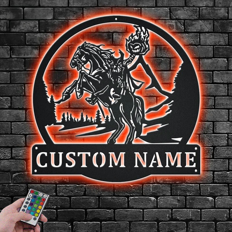 Custom Name Horseman Name Sign Decoration For Room, Metal Wall Signs With RGB Led Light