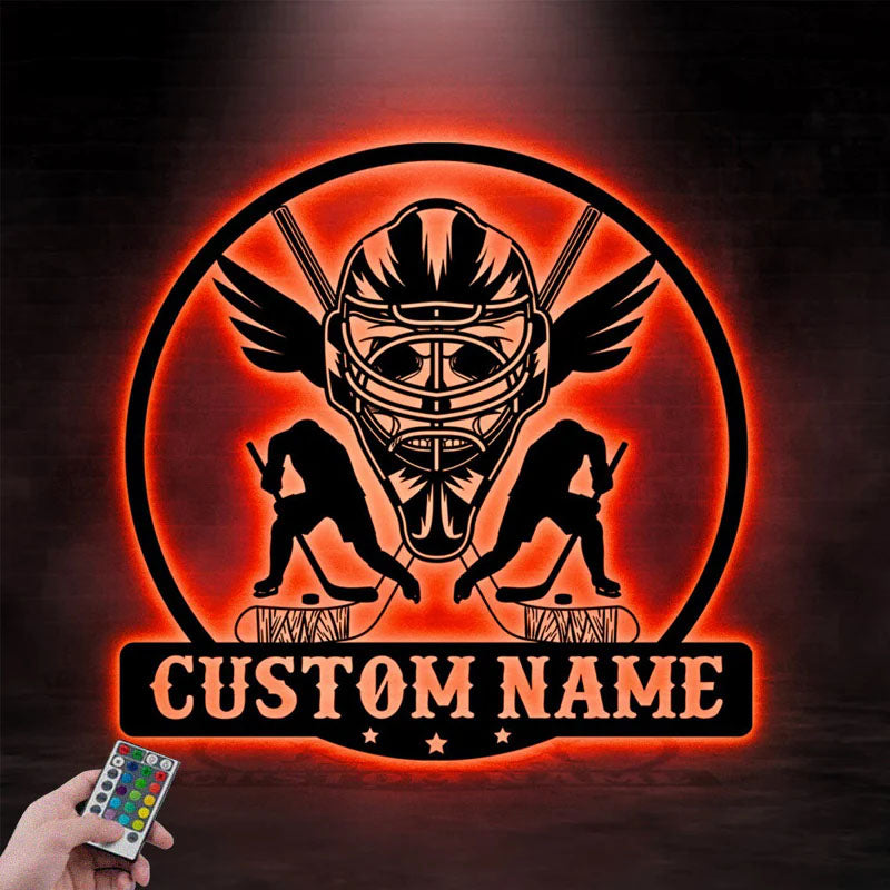 Custom Name ICE Hockey Players, Metal Wall Signs With RGB Led Light