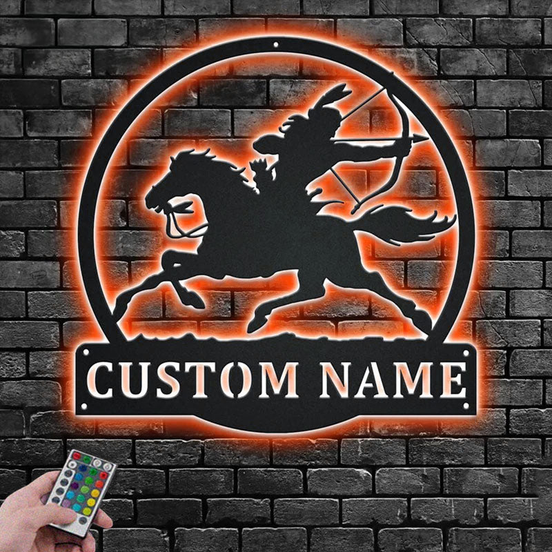 Custom Name Indian Riding Name Sign Decoration For Room, Metal Wall Signs With RGB Led Light