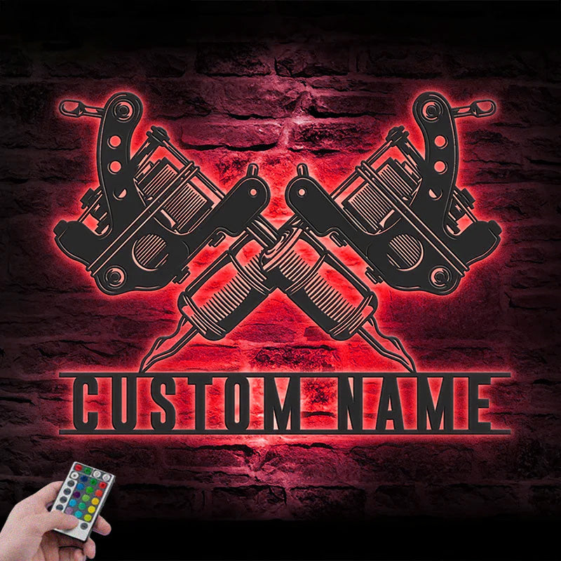 Custom Name Ink Studio Metal Wall Signs With RGB Led Light