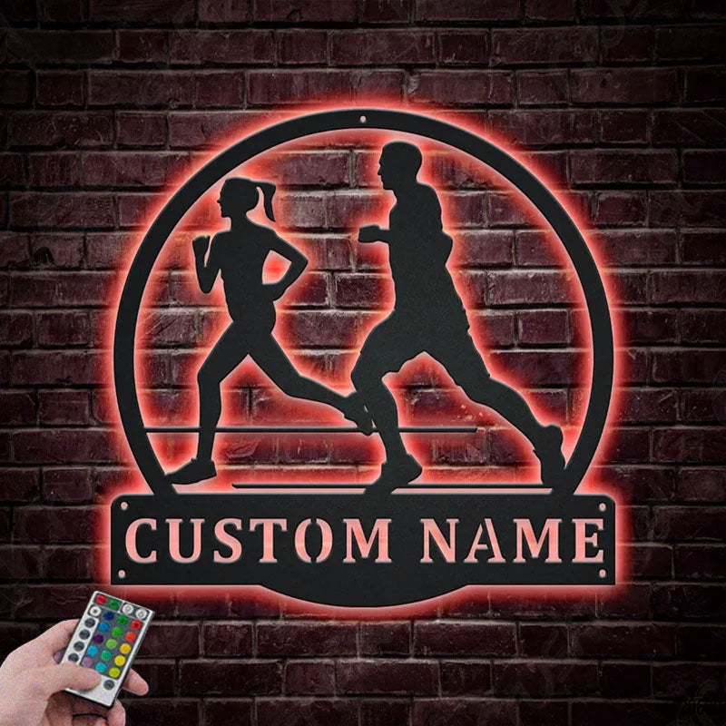 Custom Name Jogging Sport Metal Wall Signs With RGB Led Light