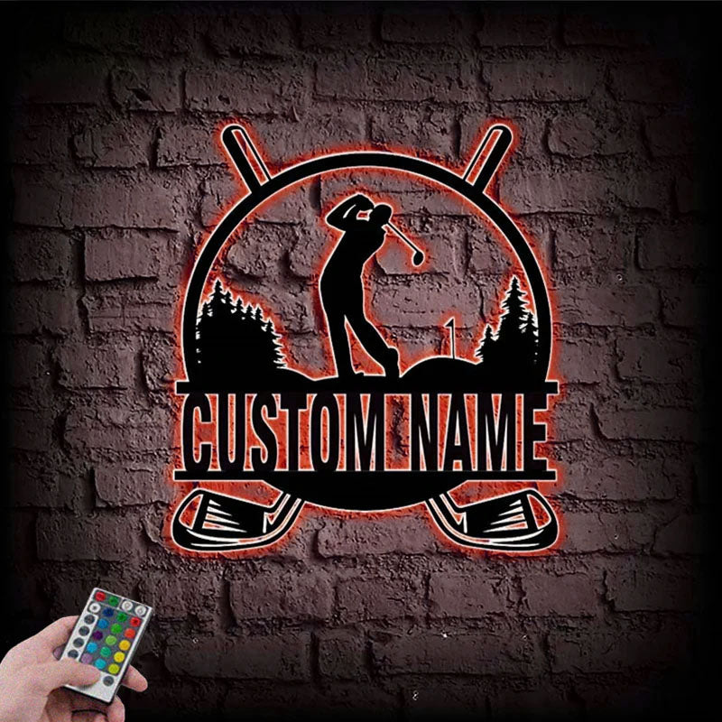 Custom Name LED Golfing Metal Wall Art, Metal Wall Signs With RGB Led Light