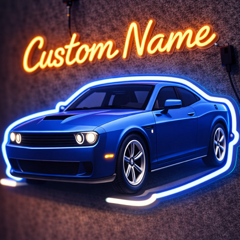 Custom Name LED Neon Sign with Sports Car – Personalized Car Wall Light