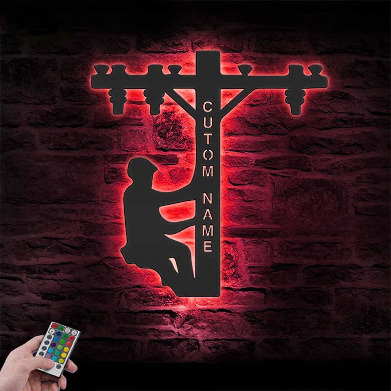 Custom Name Lineman Electrician Metal Wall Signs With RGB Led Light