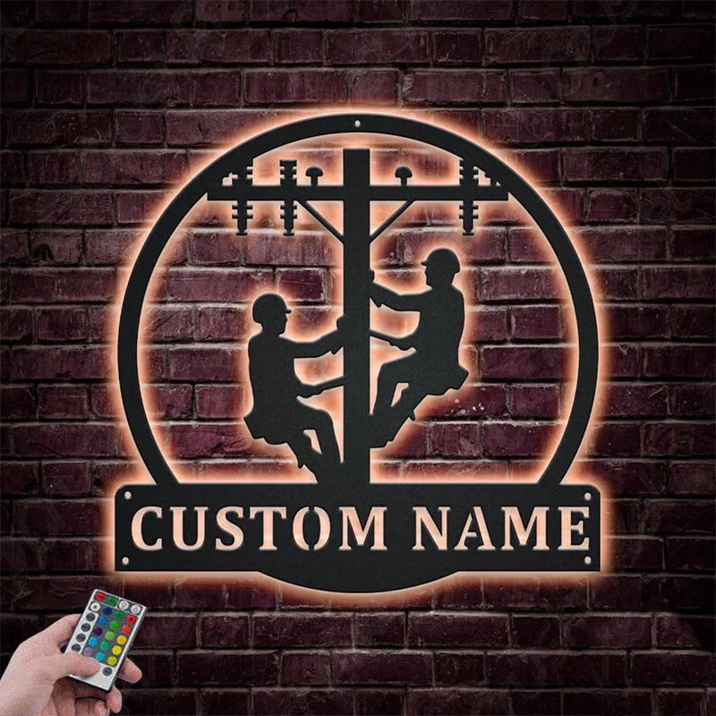 Custom Name Lineman Job Name Sign Metal Wall Signs With RGB Led Light