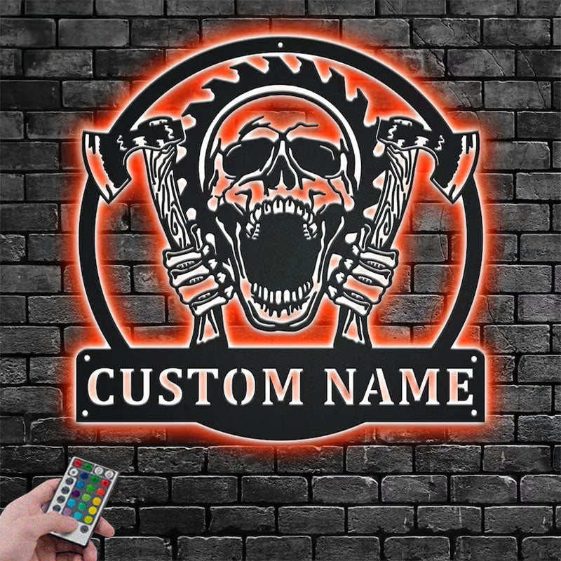 Custom Name Lumberjack Name Sign Decoration For Room, Metal Wall Signs With RGB Led Light