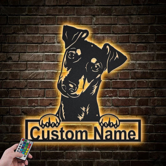 Custom Name Manchester Terrier Dog Metal Sign With LED Lights