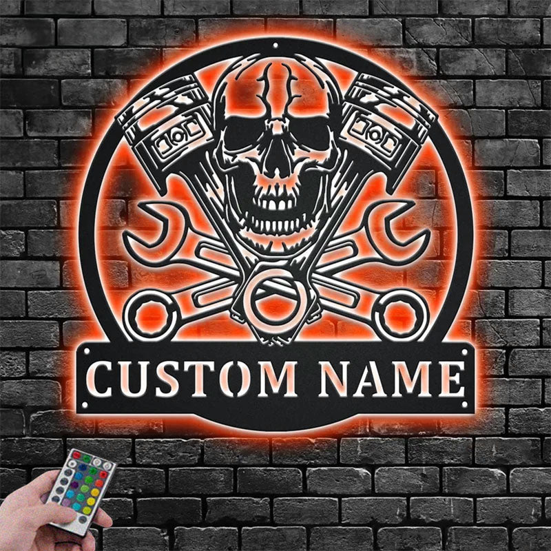 Custom Name Mechanic Name Sign Decoration For Room, Metal Wall Signs With RGB Led Light