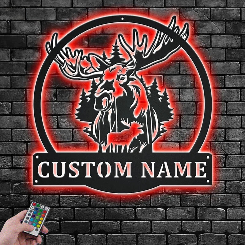 Custom Name Moose Metal Wall Signs With RGB Led Light