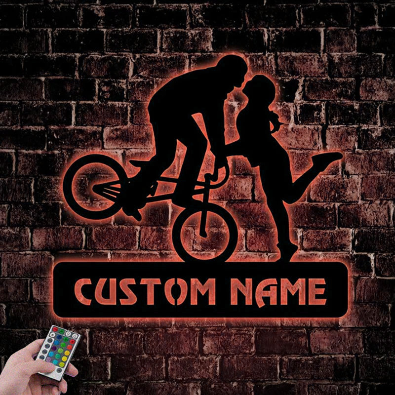 Custom Name Mountain Bike Home Decor, Metal Wall Signs With RGB Led Light
