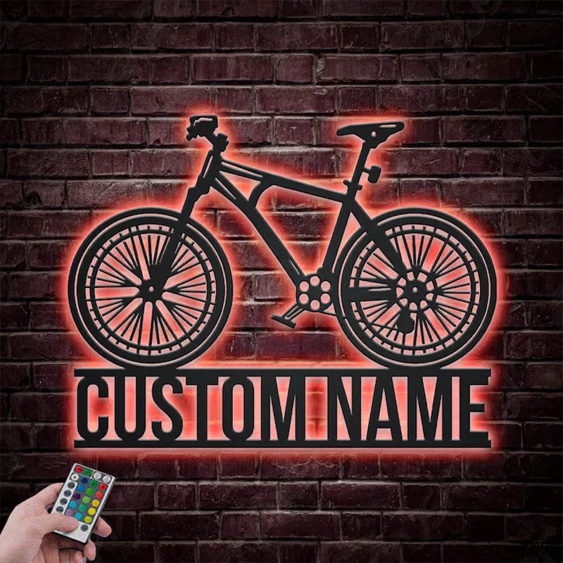 Custom Name Mountain Bike Sport Metal Wall Signs With RGB Led Light