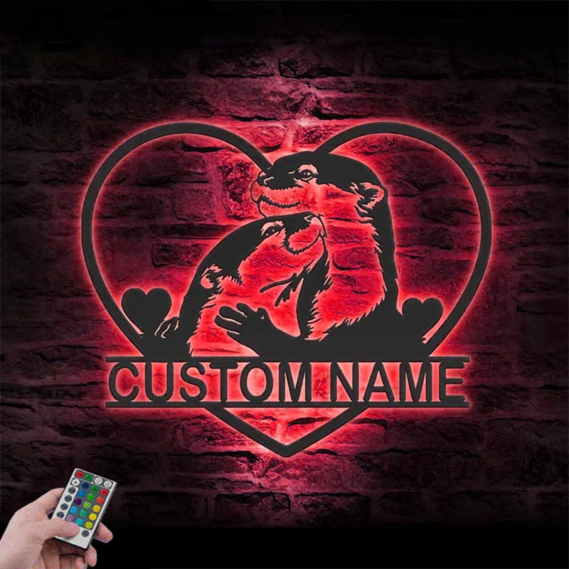 Custom Name Otter Lover Metal Wall Signs With RGB Led Light