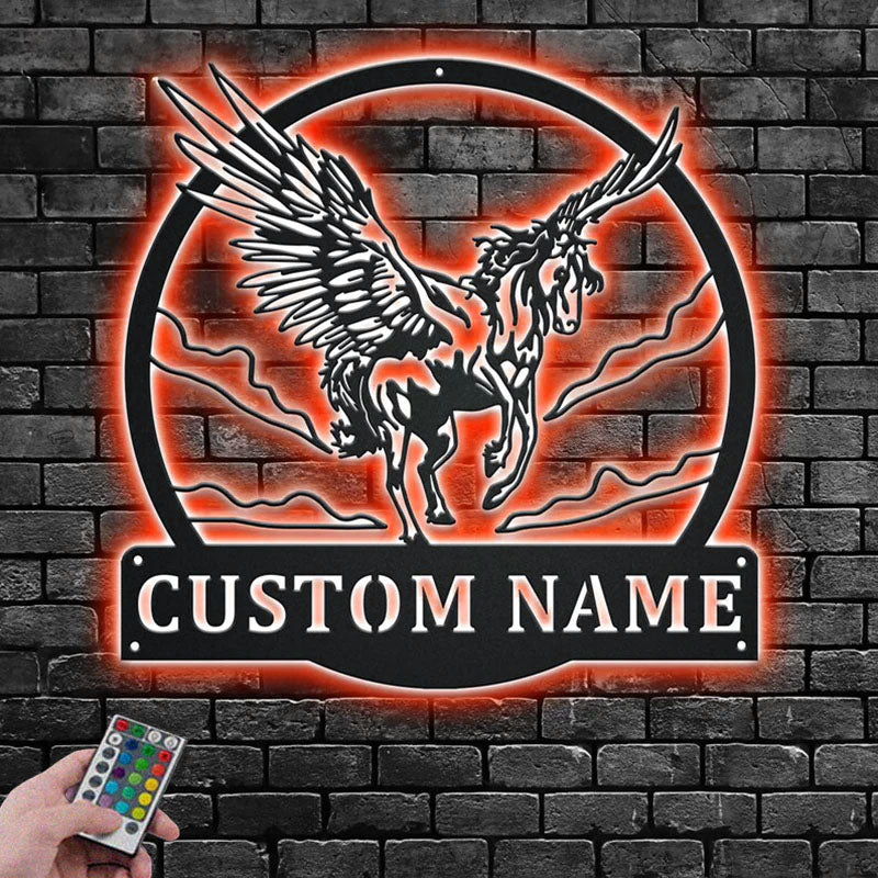 Custom Name Pegasus Name Sign Decoration For Room, Metal Wall Signs With RGB Led Light