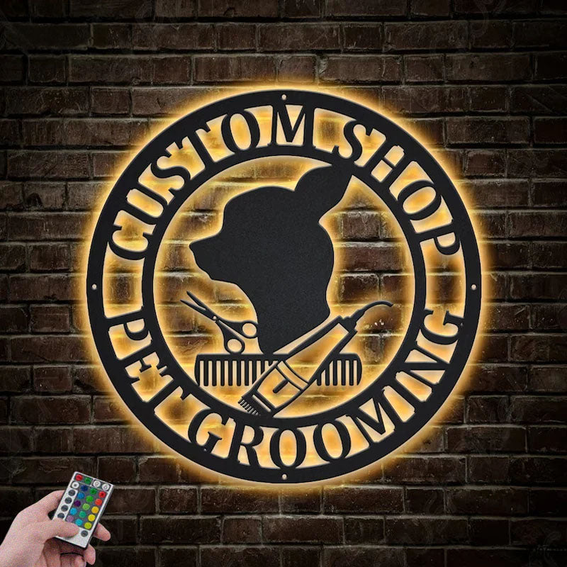 Custom Name Pet Grooming, Metal Wall Signs With RGB Led Light