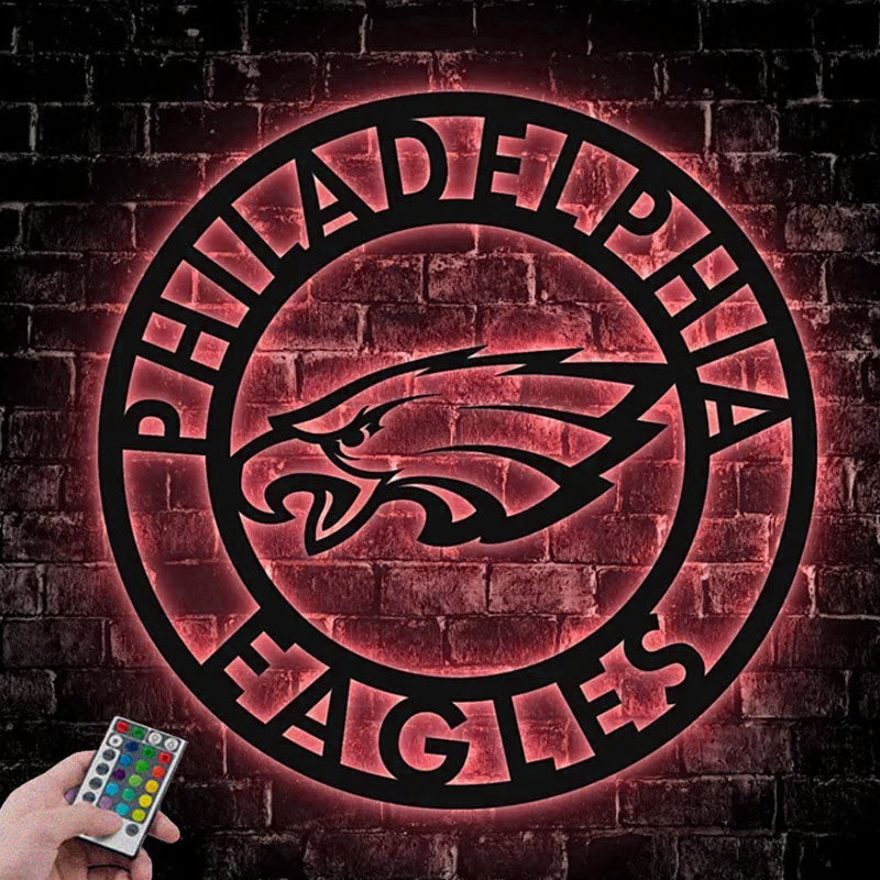Custom Name Philadelphia Football Decor For Living Room, Metal Wall Signs With RGB Led Light