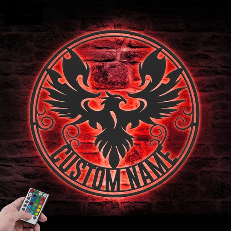 Custom Name Phoenix Name Sign Home Decor Eagle Lover, Metal Wall Signs With RGB Led Light