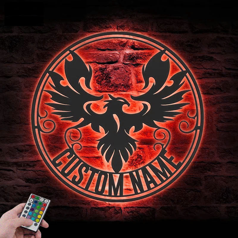 Custom Name Phoenix Name Sign Home Decor, Metal Wall Signs With RGB Led Light