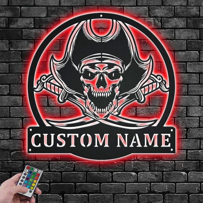Custom Name Pirate Ship Name Sign Decoration For Room, Metal Wall Signs With RGB Led Light