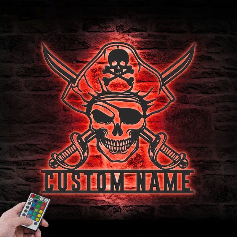Custom Name Pirate Ship Name Sign Home Decor, Metal Wall Signs With RGB Led Light