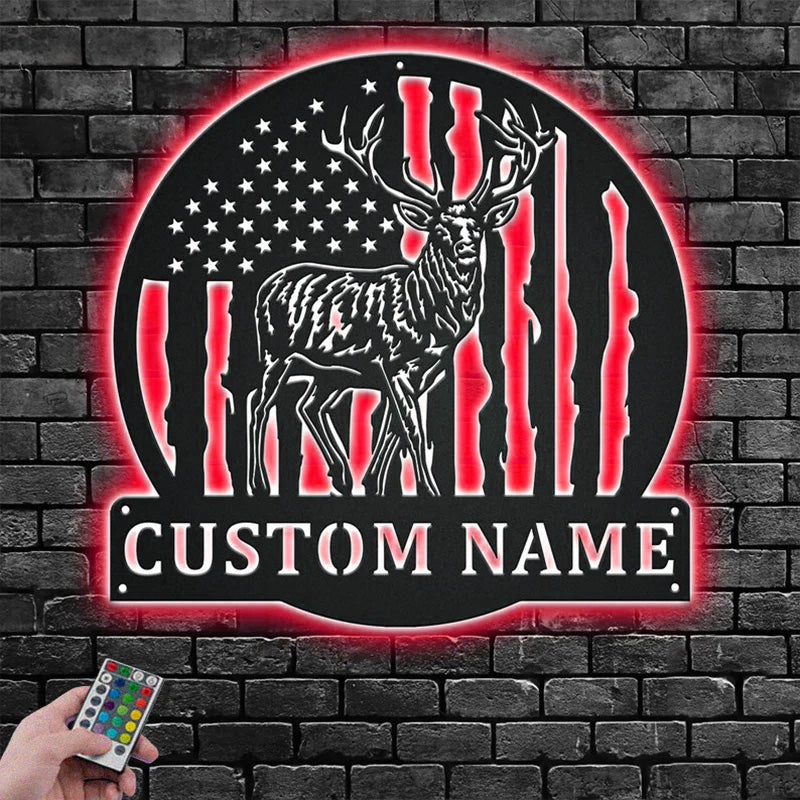 Custom Name Reindeer Metal Wall Signs With RGB Led Light