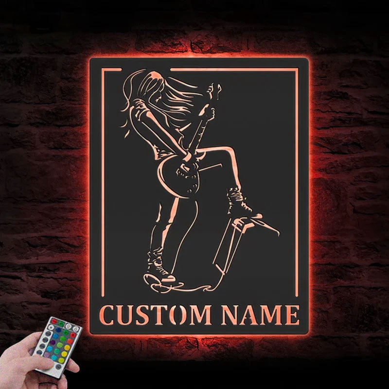 Custom Name Rock And Roll Name Sign Home Decor Music Room, Metal Wall Signs With RGB Led Light