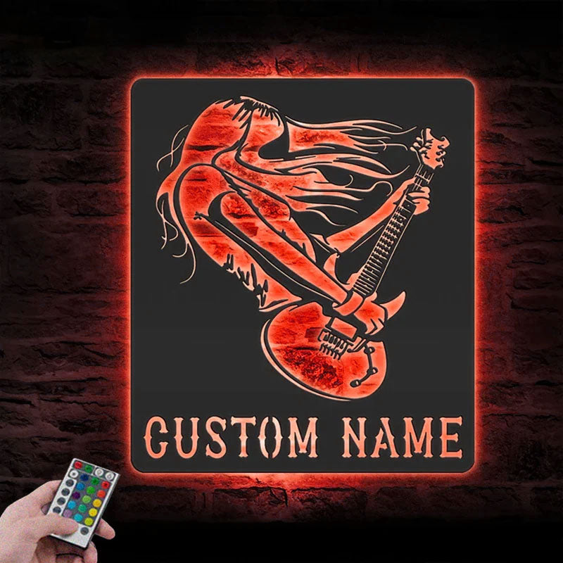 Custom Name Rock And Roll Name Sign Home Decor Music Room, Metal Wall Signs With RGB Led Light