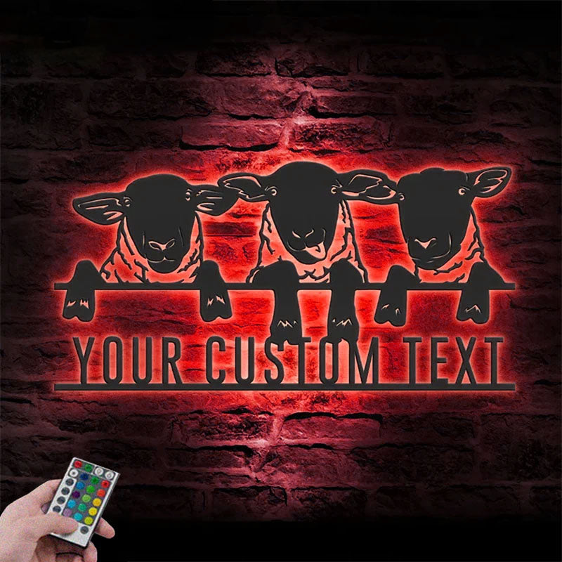 Custom Name Sheep Farm Name Sign Home Decor Sheep Barn, Metal Wall Signs With RGB Led Light