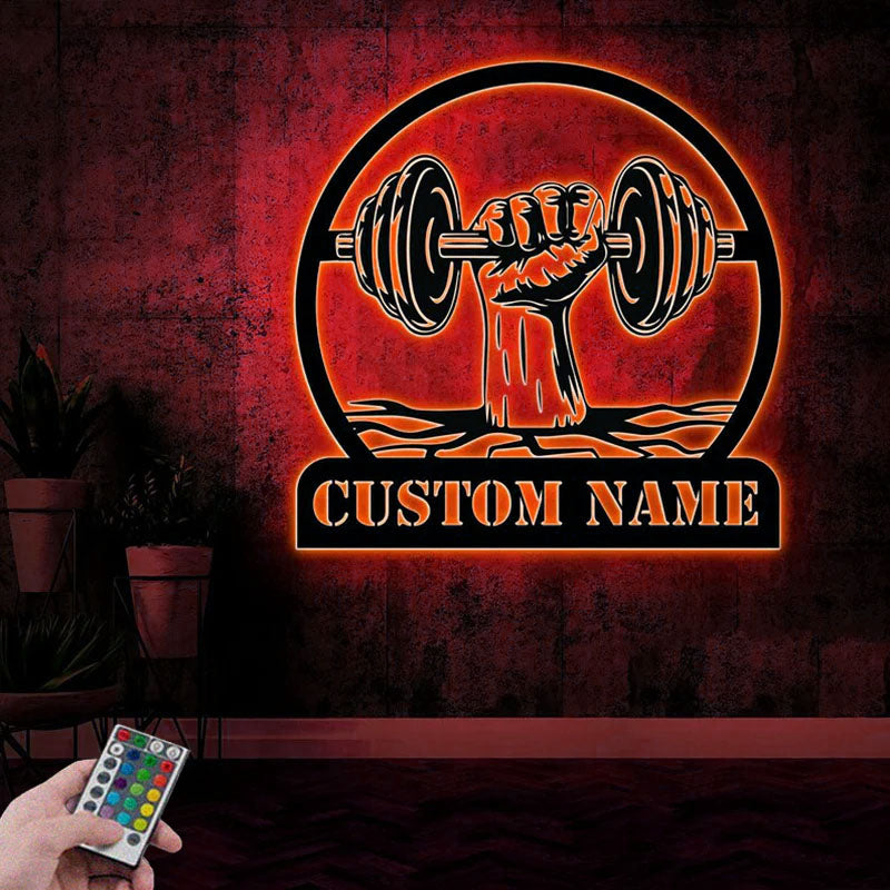 Custom Name Sign Home Decor Cross Fitness Gym Workout Room, Metal Wall Signs With RGB Led Light