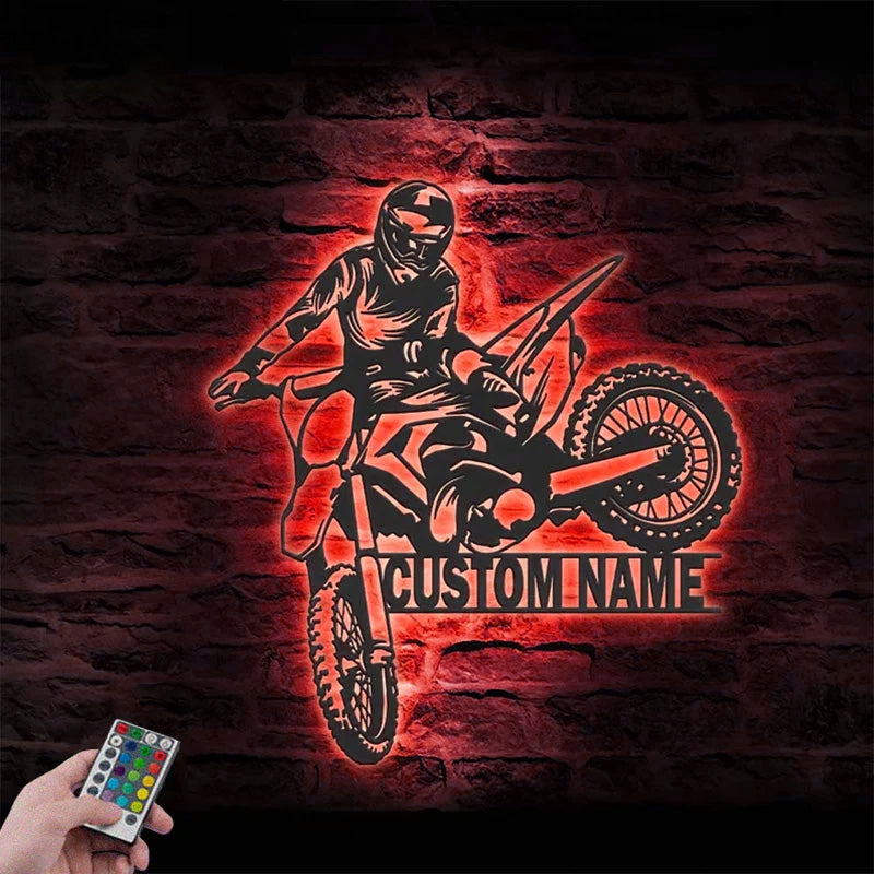 Custom Name Sign Home Motorcycle Decor Rider Metal Wall Signs With RGB Led Light