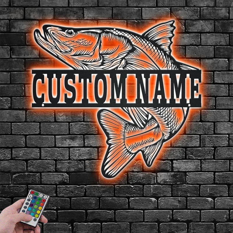 Custom Name Snook Fish Name Sign Decoration For Room, Metal Wall Signs With RGB Led Light