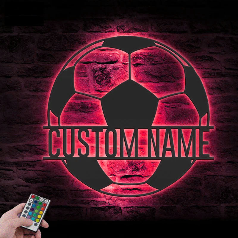 Custom Name Soccer Ball, Metal Wall Signs With RGB Led Light