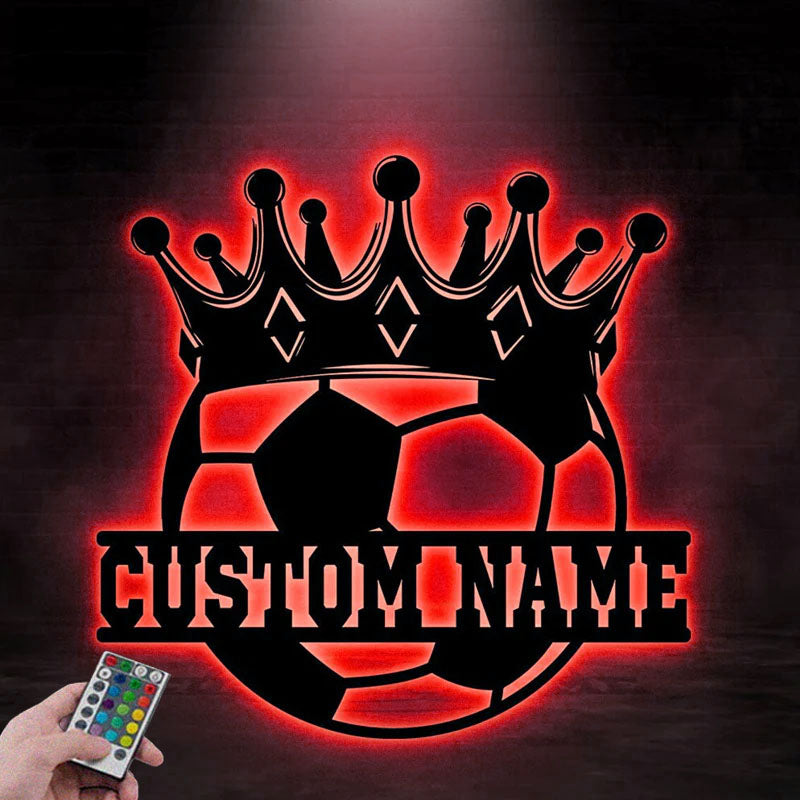 Custom Name Soccer Metal Sign Metal Wall Signs With RGB Led Light