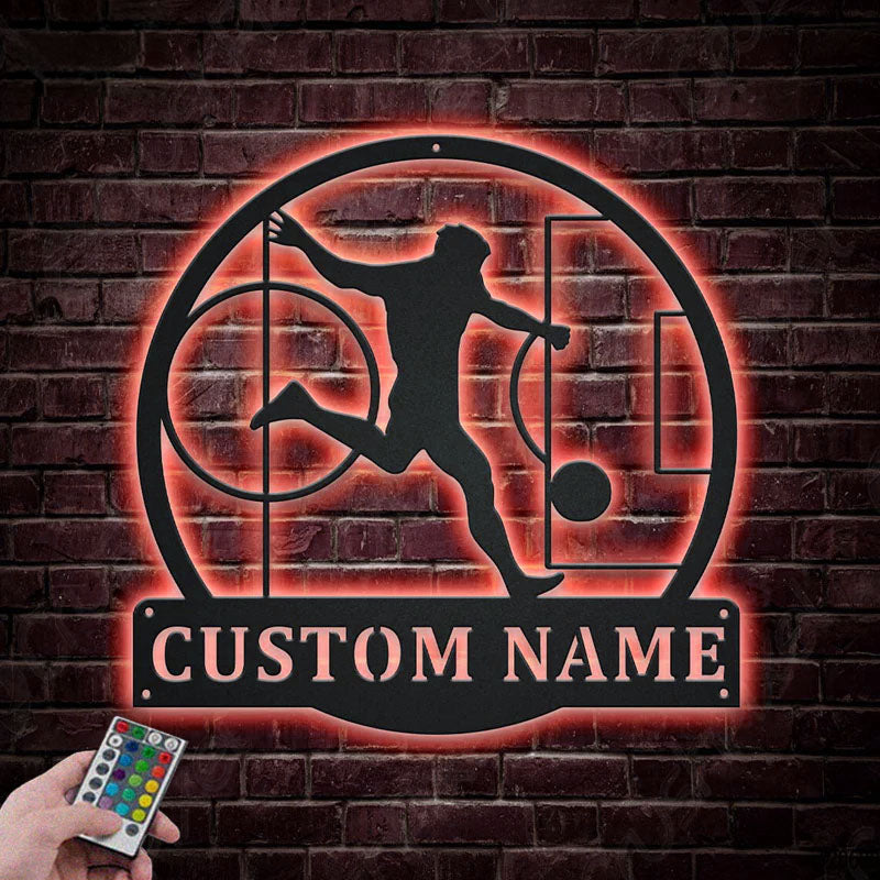 Custom Name Soccer Players Metal Wall Signs With RGB Led Light