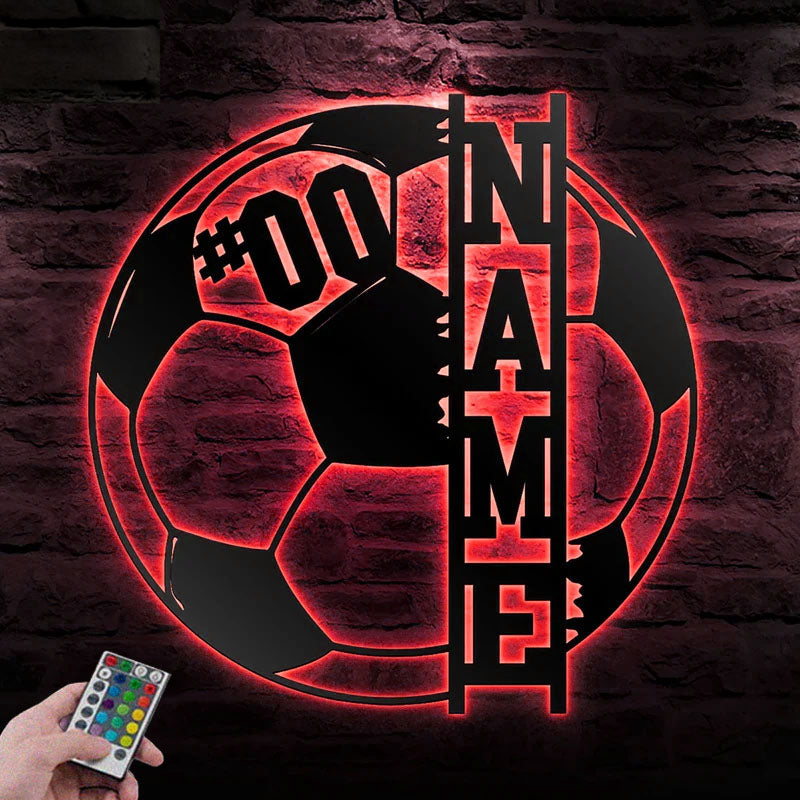 Custom Name Soccer Wall Decor, Metal Wall Signs With RGB Led Light