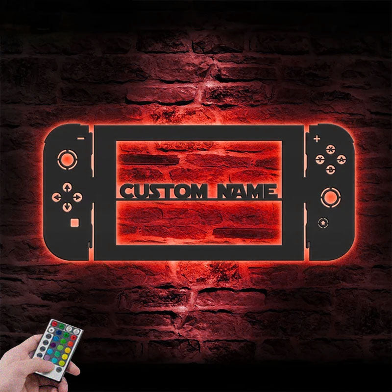 Custom Name Switch Control Gamer Name Sign Home Decor, Metal Wall Signs With RGB Led Light