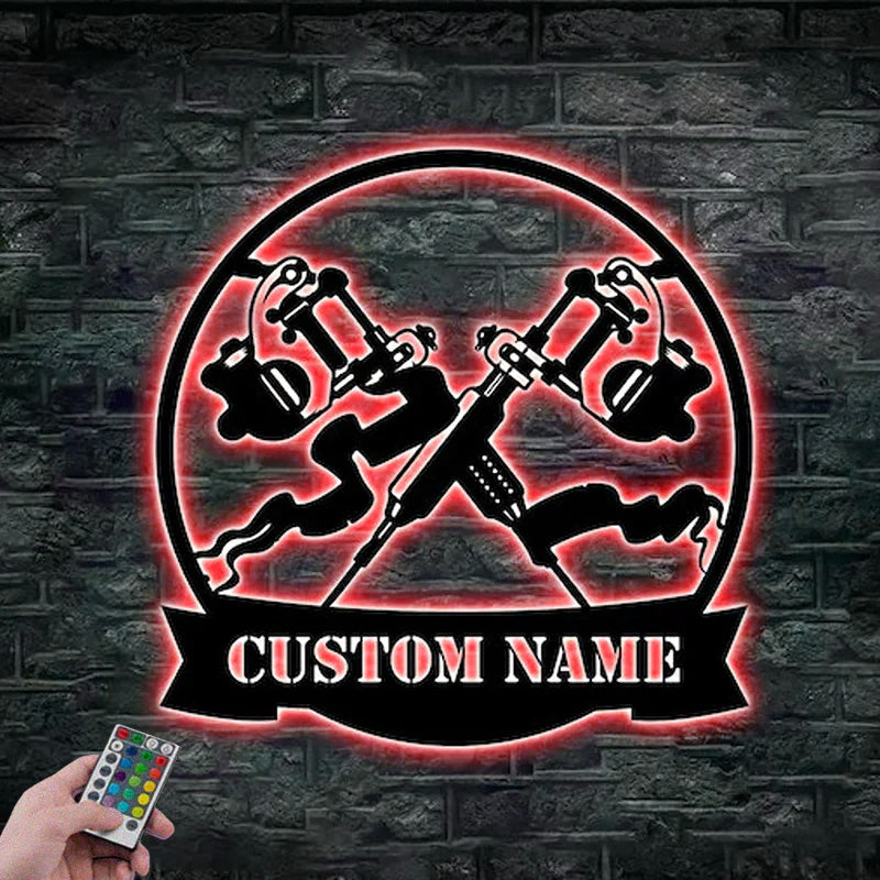 Custom Name Tattoo Artist Metal Sign Wall Art With RGB Led Lights