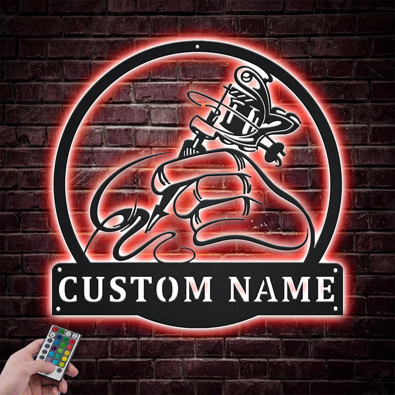Custom Name Tattoo Artist Metal Wall Signs With RGB Led Light