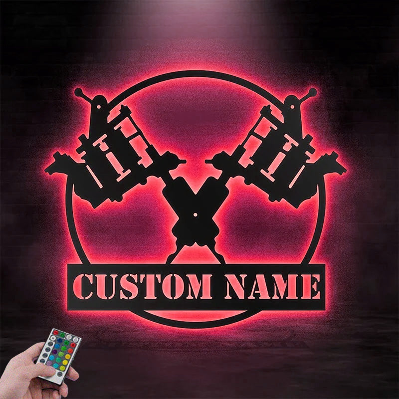 Custom Name Tattoo Artist Metal Wall Signs With RGB Led Light