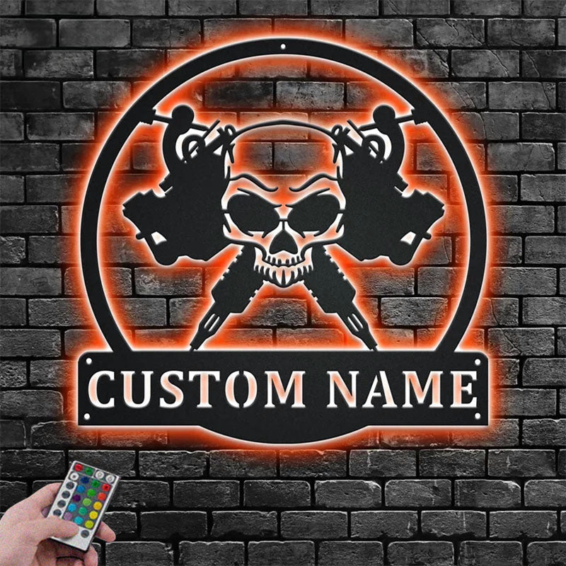 Custom Name Tattoo Artist Name Sign Decoration For Room, Metal Wall Signs With RGB Led Light