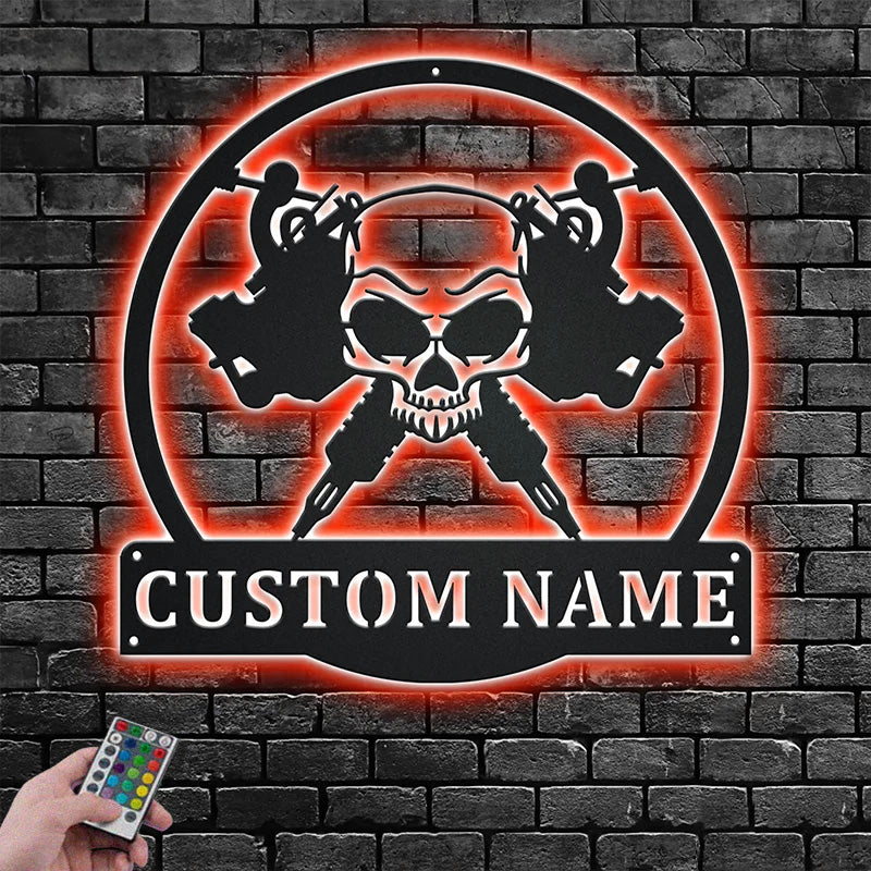 Custom Name Tattoo Artist Room Metal Wall Signs With RGB Led Light