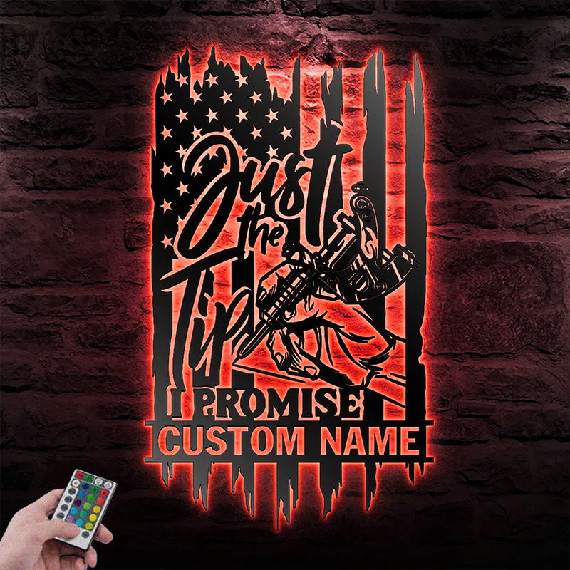 Custom Name Tattoo Machine Metal Wall Art With RGB Led Light