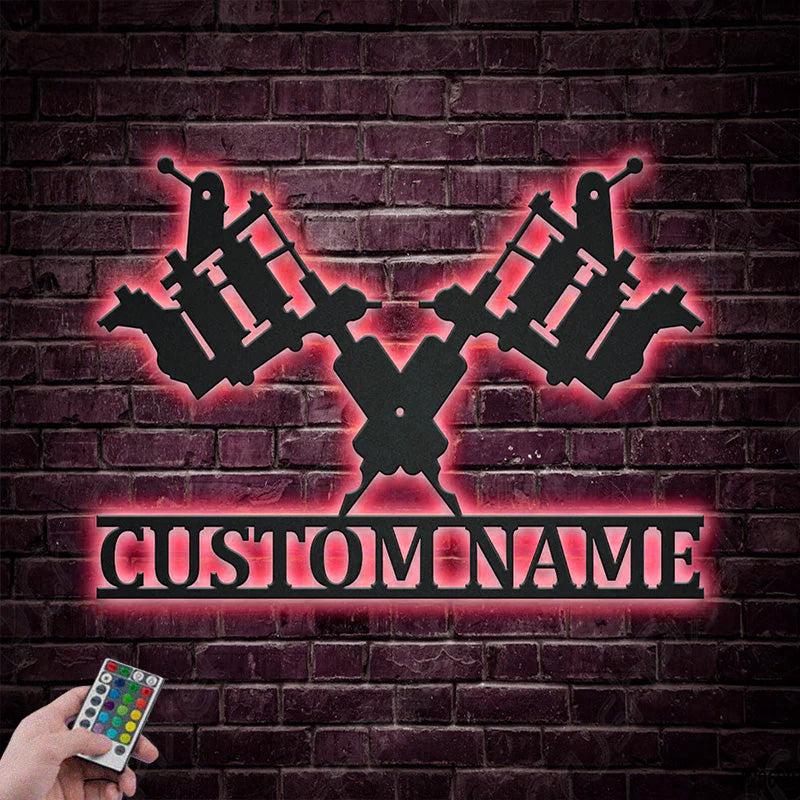 Custom Name Tattoo Machine Wall Metal Wall Signs With RGB Led Light