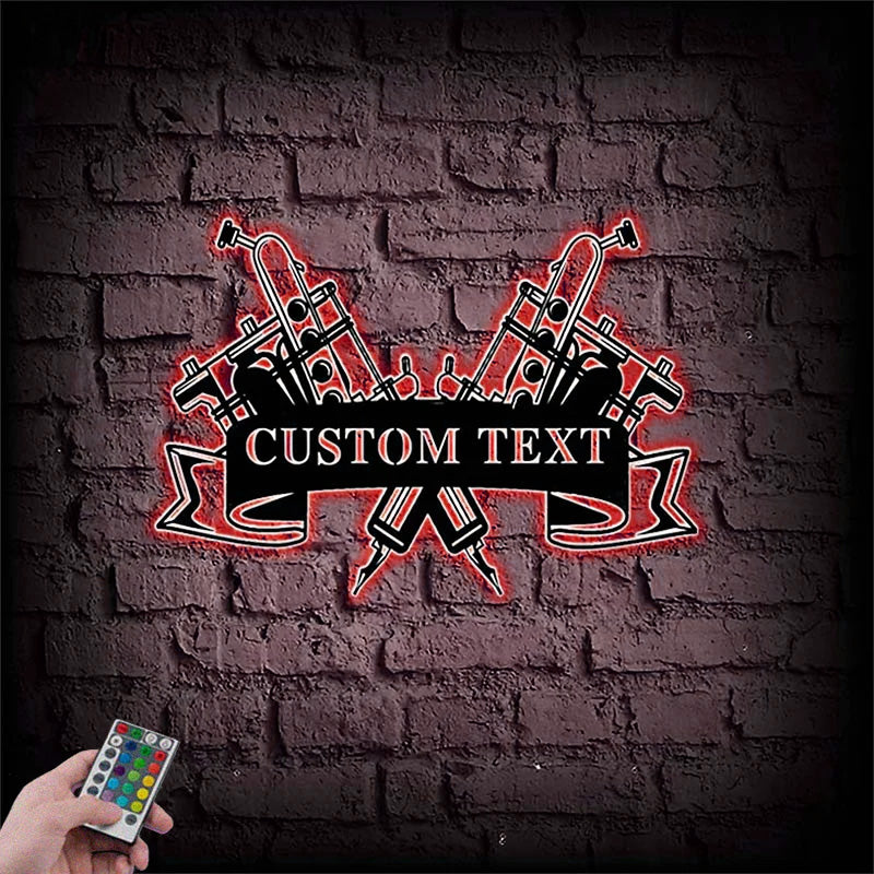 Custom Name Tattoo Studio Metal Wall Signs With RGB Led Light