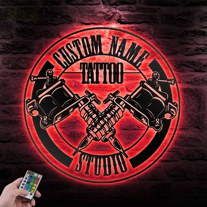 Custom Name Tattoo Studio Metal Wall Signs With RGB Led Light