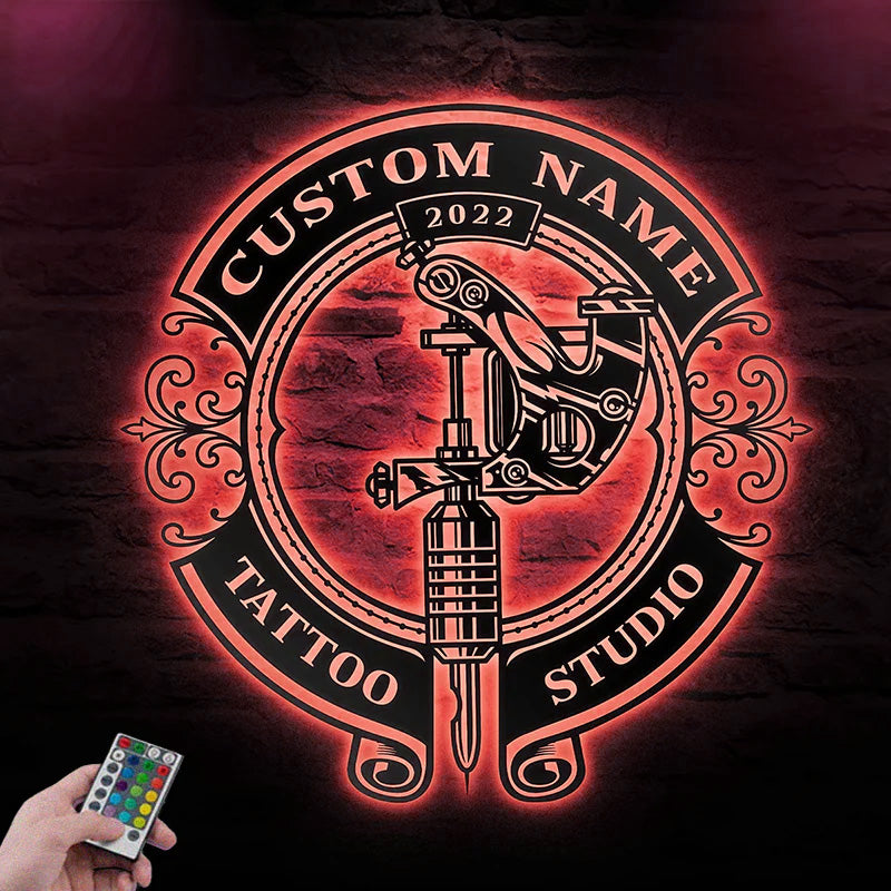 Custom Name Tattoo Studio Metal Wall Signs With RGB Led Light