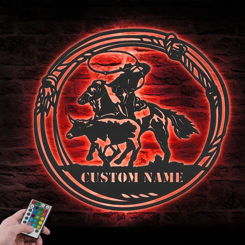 Custom Name Tie Down Roper Name Sign Home Decor, Metal Wall Signs With RGB Led Light