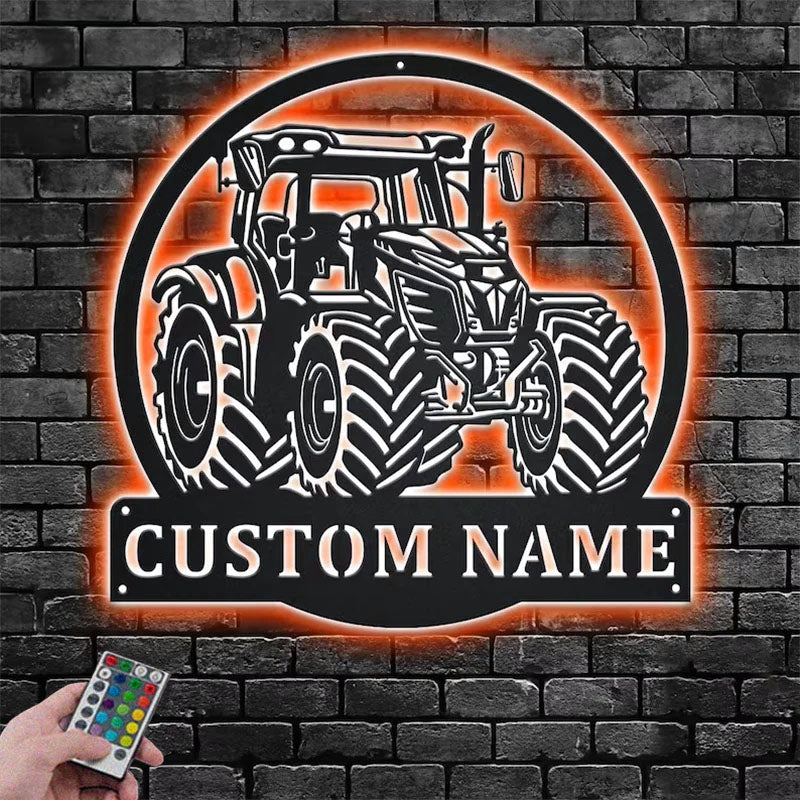 Custom Name Tractor Farm Name Sign Decoration For Room, Metal Wall Signs With RGB Led Light