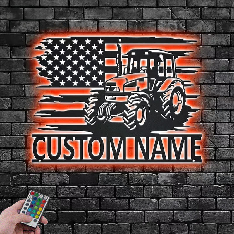 Custom Name Tractor Farm Name Sign Decoration For Room, Metal Wall Signs With RGB Led Light