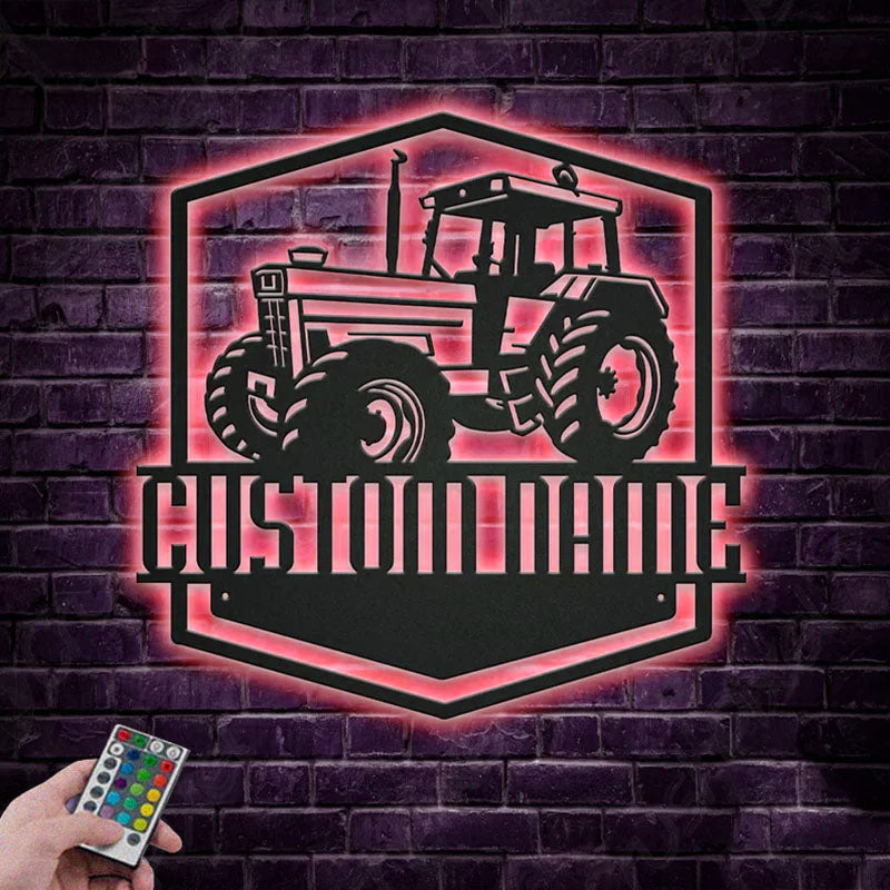 Custom Name Tractors Metal Wall Signs With RGB Led Light